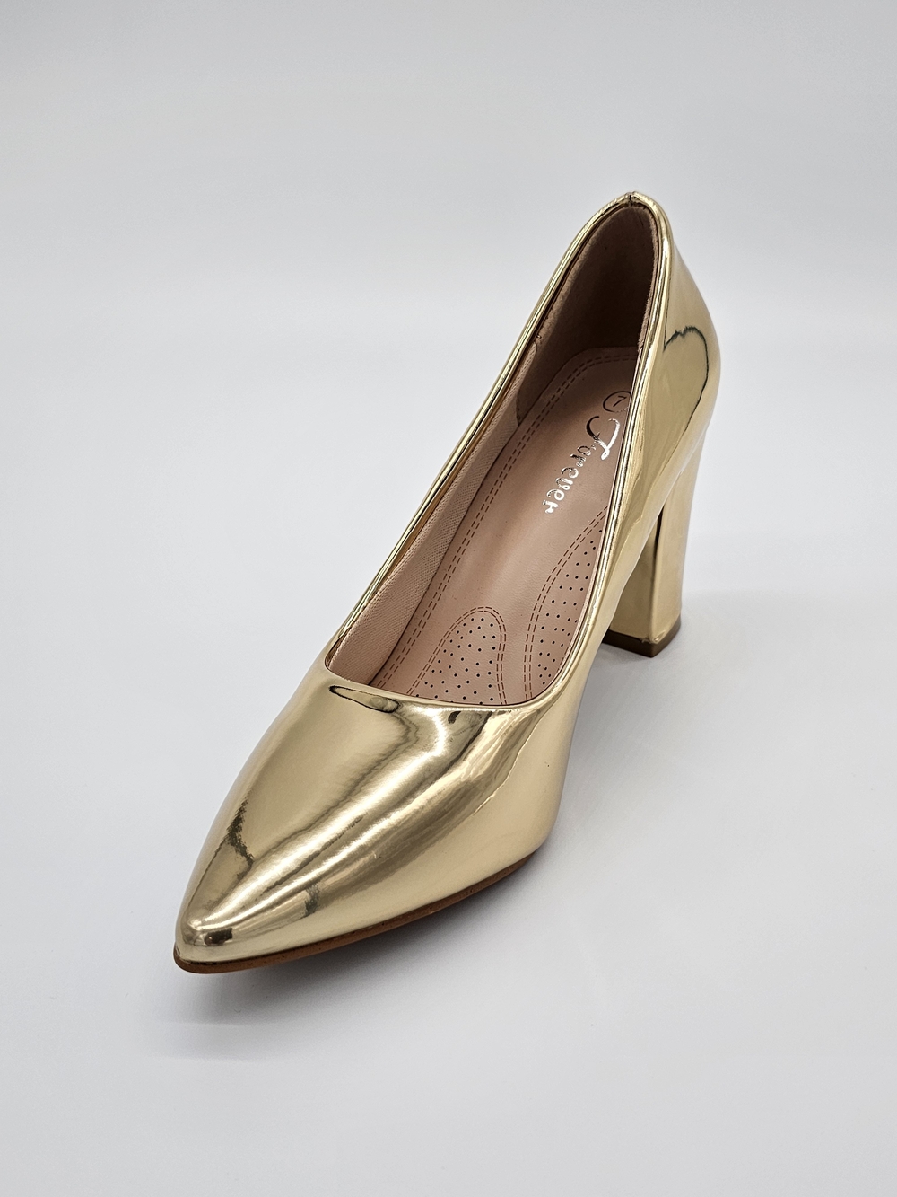Gold Metallic Block Heel Pump - Women's Dress Shoe